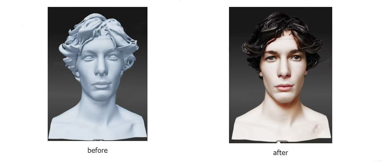 Hitem3D portrait 3D model generation with realistic skin texture, hair detail, and facial features from a single photo