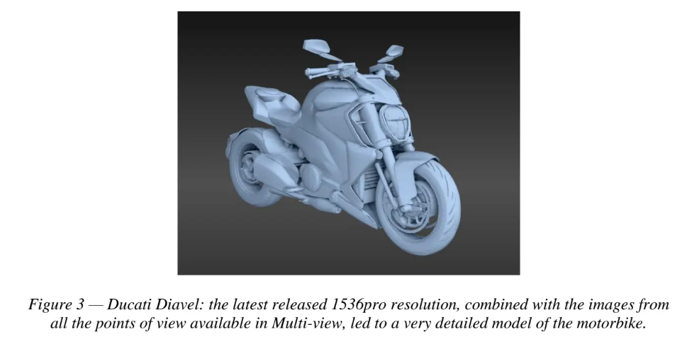 High-detail 3D Ducati Diavel motorcycle model generated from multi-view images using Hitem3D 1536 Pro resolution