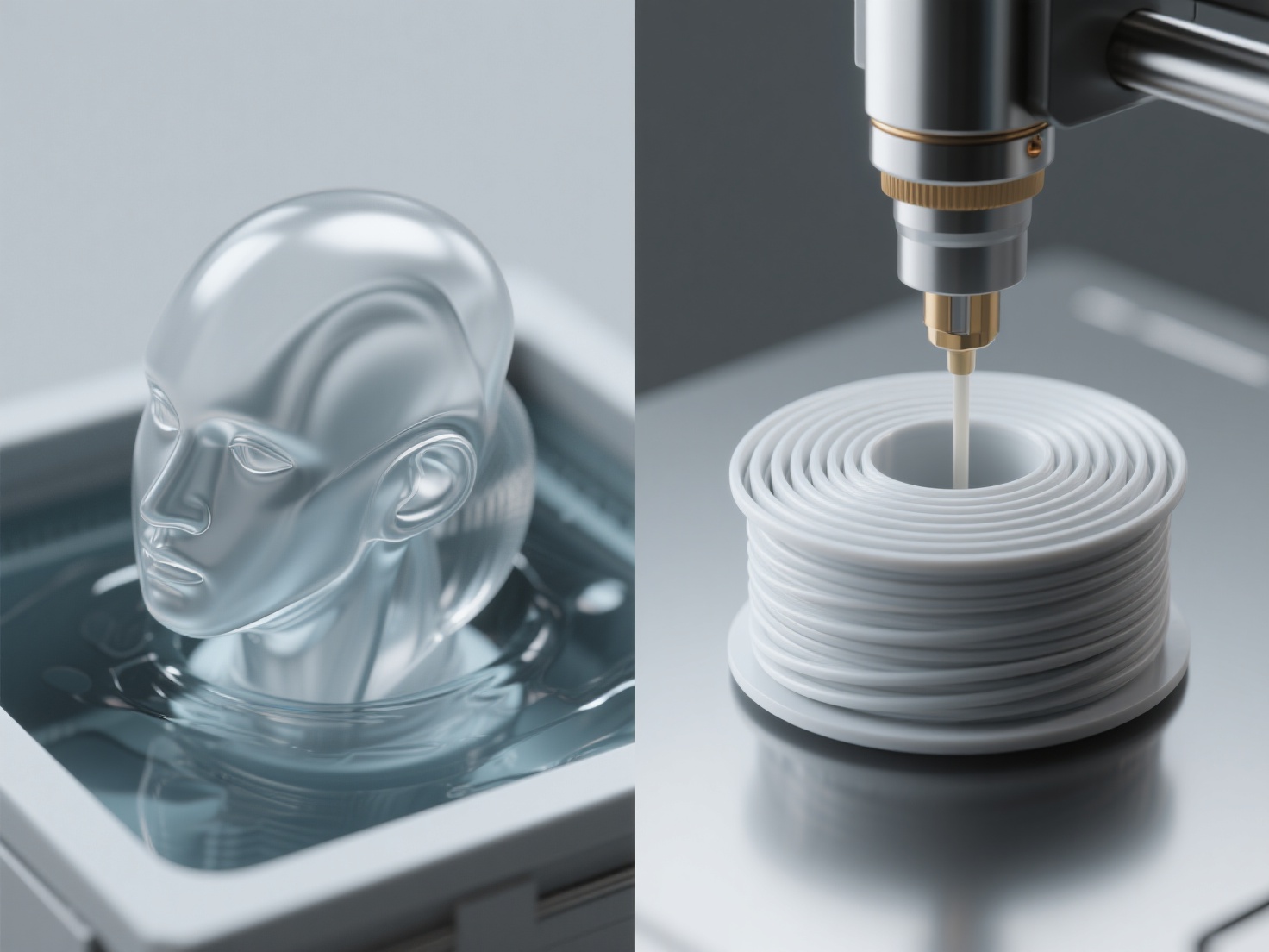 Close-up of detailed resin print and layered filament print highlighting quality differences