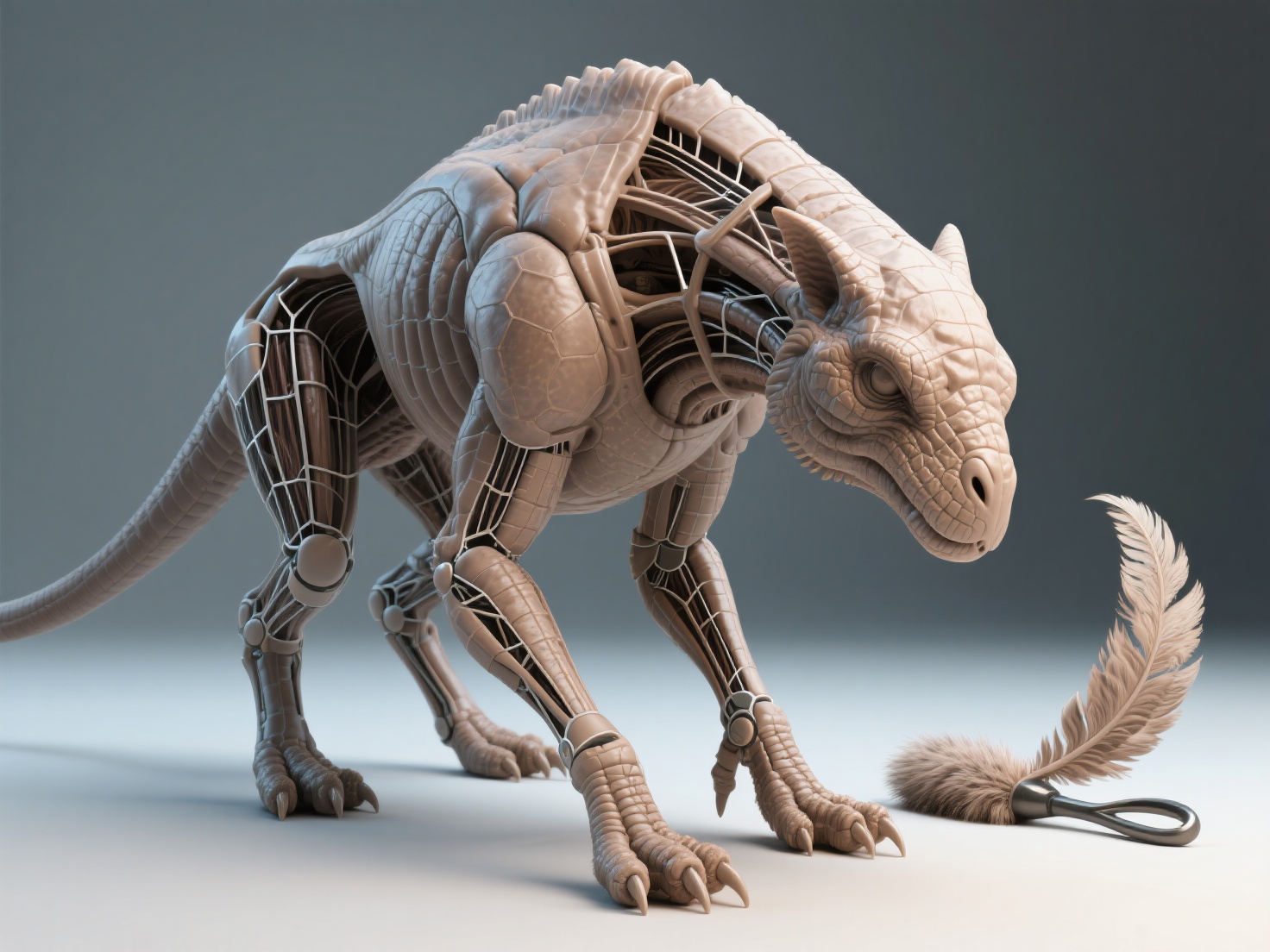 Detailed 3D sculpted creature model with skin texture and grooming for film VFX