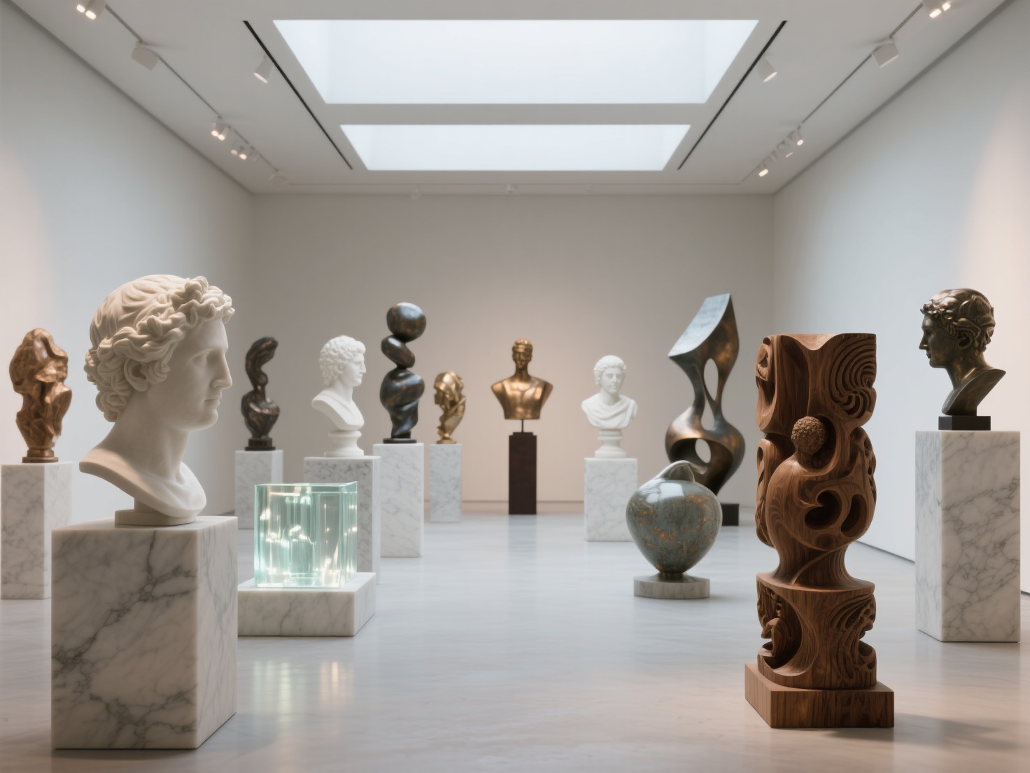Diverse sculpture styles and techniques gallery showcasing classical, modernist, and abstract sculptures