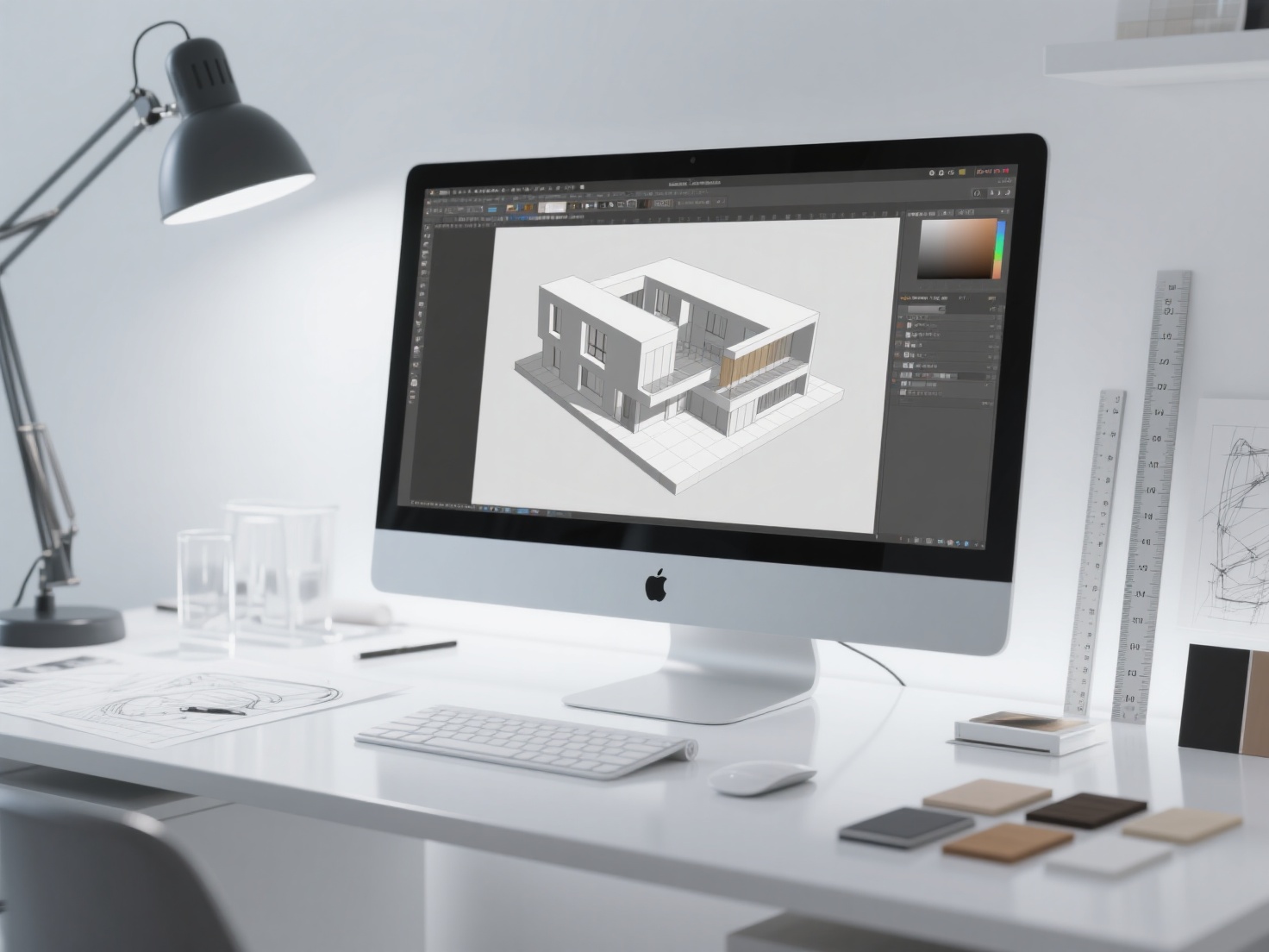 3D architectural workspace with SketchUp model and design tools for beginner 3D modeling guide