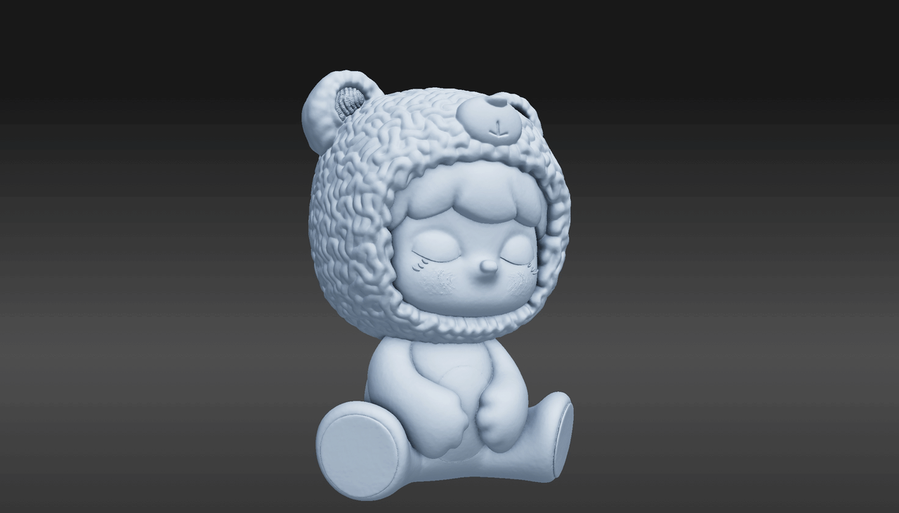 Geometry-only print-grade AI 3D bear figurine generated by Hitem3D showing clean solid mesh for 3D printing and CNC