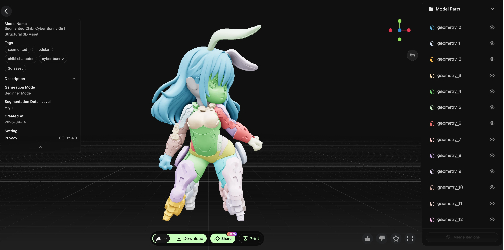 One-click color segmentation result in Hitem3D Basic Mode