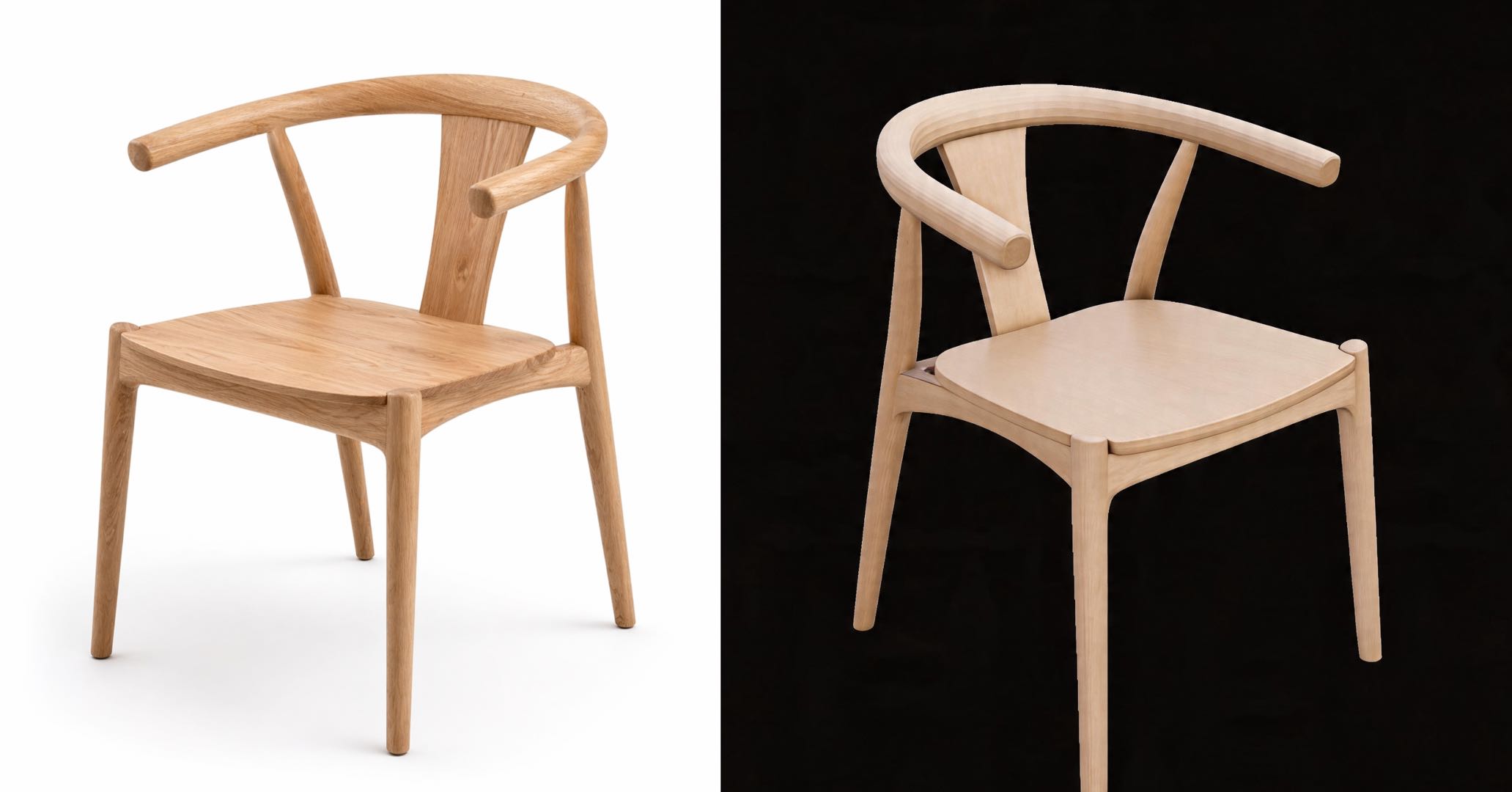 Modern wooden dining chair, oak chair design, minimalist furniture
