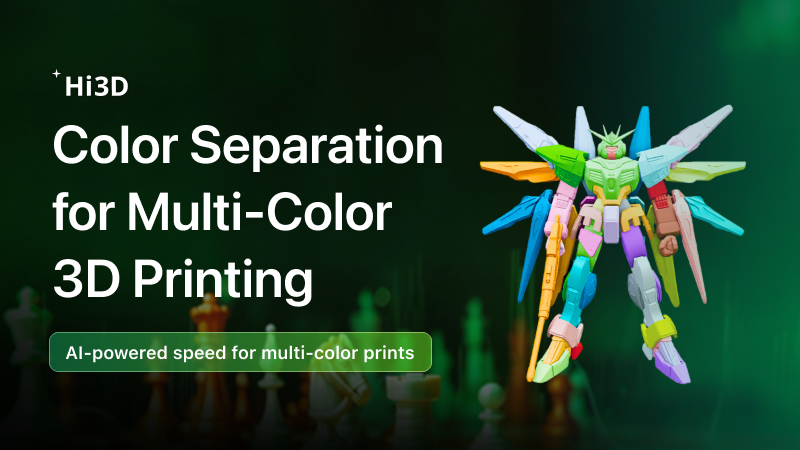AI color segmentation automatically separating regions of a multi‑color 3D printing model in Hitem3D