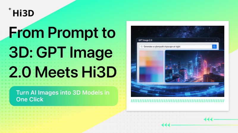 Hi3D AI tool, convert GPT Image 2.0 to 3D models, one-click 3D conversion