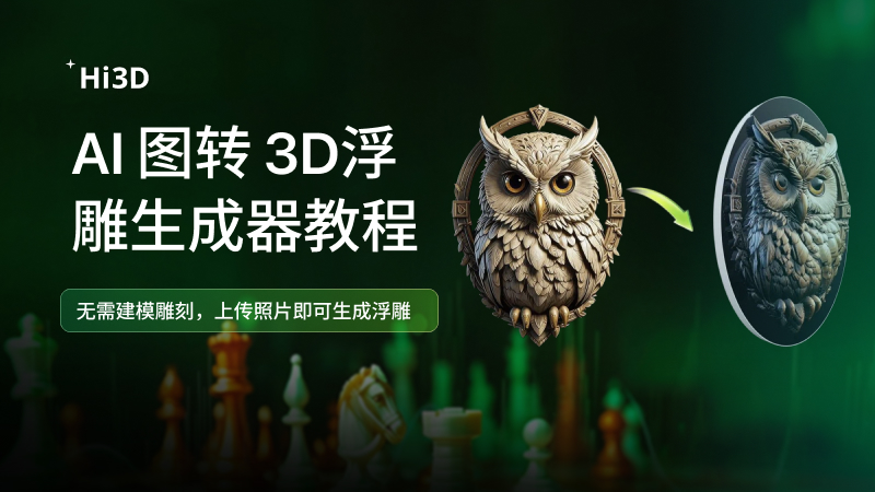 Hi3D AI浮雕生成器界面：上传图片，生成凸起浮雕STL模型